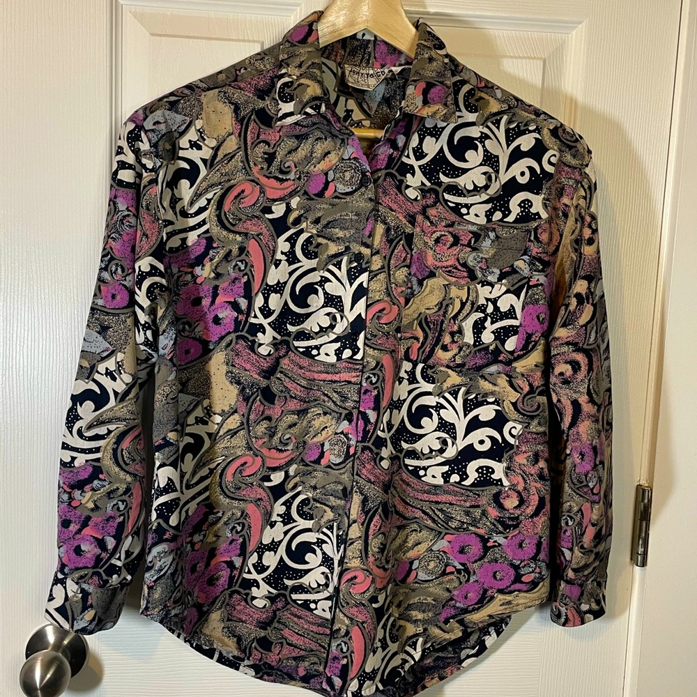 VTG Way To Go Worldwide Clothing 90s patterned LS button down shirt sz L